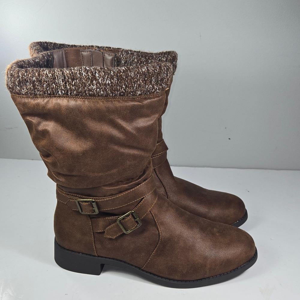 Torrid Brown Sweater Top Double Buckle Moto Boots 11.5 WW 15491501